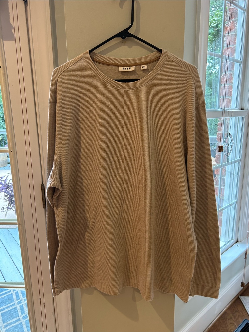 Casual Crewneck Ribbed Soft Long Sleeve Knit Shirt - Tan XXL
